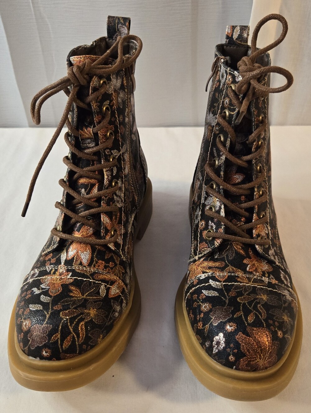 JJ Floral Lace Up Combat Boots Size 38 - 7.5 - Picture 7 of 9